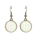 Vintage bronze round earrings featuring colorful vertical stripes for a retro style - Pink Yellow Green Alternating Stripes Style (JY007369-15)