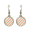 Vintage bronze drop earrings with diagonal orange and light blue striped pattern charms - Orange Blue White Diagonal Stripes Style (JY007369-16)