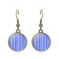 Vintage bronze drop earrings with blue and white striped round glass pendant - Blue and White Vertical Stripes Style (JY007369-17)