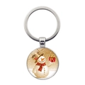 Porte-clés de Noël avec bonhomme de neige en verre et anneau en alliage argenté - Style Bonhomme de Neige avec Haut-de-Forme et Cadeau Rouge (JY007351-5)