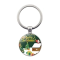 Porte-clés de Noël en alliage avec pendentif Père Noël et maison sous verre - Style Père Noël et Maison sous la Neige (JY007351-11)