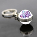 Silver sea turtle keychain with colorful fluid art pattern glass dome pendant - Pink Purple Texture Style (JY007415-1)