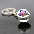 Colorful sea turtle key ring with double-sided glass ball and silver metal chain - Colorful Collage Art Style (JY007415-3)