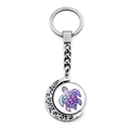 Portachiavi luna crescente d'argento con ciondolo a tartaruga colorata e motivi a spirale - Tartaruga Sabbie Mobili Toni Psichedelici (JY007412-6)