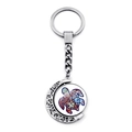 Portachiavi luna crescente d'argento con ciondolo rotante a forma di tartaruga marina - Tartaruga d'Arte Patchwork Arcobaleno (JY007412-8)