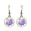 Vintage bronze sea turtle hook earrings with colorful purple and blue wave patterns - Purple Pink Blue Wave Turtle (JY007424-1)