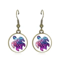 Vintage bronze turtle earrings with colorful tortoise patterns in glass cabochons - Pink Blue Purple Artistic Rendered Turtle (JY007424-2)