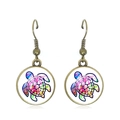 Vintage bronze turtle earrings with colorful mosaic pattern and convex glass cover - Green Blue Mosaic Collage Turtle (JY007424-3)