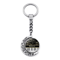 Personalized silver music keychain with piano keys and musical notes in a crescent frame - Piano Keys Note Style (JY007519-4)