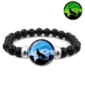 Luminous howling wolf silhouette charm bracelet with black beads and elastic band - Cloudy Sky Wolf Shadow Style (JY007334-12)
