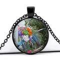 Vintage necklace featuring black bicycle pendant with colorful flower basket - Blue Bike Mixed Small Flowers Style (JY007494-10)