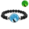 Luminous howling wolf bracelet with black beads and glowing glass pendant in the dark - Blue Howling Wolf Moon Night Style (JY007334-13)
