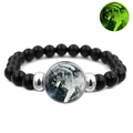 Luminous howling wolf beaded bracelet with black stones and silver metal accents - Glass Cabochon Wolf Head Style (JY007334-16)