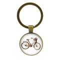 Porte-clés vintage en bronze avec motif de vélo et fleurs sous dôme en verre antique - Jy007497-3