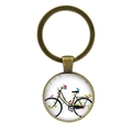 Porte-clés vélo vintage en bronze avec pendentif dôme en verre, motif oiseaux et fleurs - Jy007497-4