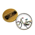 Vintage bicycle brooch with bird and flower glass cabochon in bronze finish - Colorful Birds and Flowers Bicycle Style (JY007501-4)