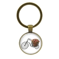 Vintage bronze bicycle keychain featuring glass dome floral pendant in antique style - Pink Flower Black Bike Pattern (JY007497-6)