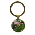 Vintage bronze bicycle key ring with pastoral pink flower basket glass dome pendant - Pastoral Pink Flower Cluster Pattern (JY007497-7)