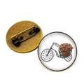 Broche vélo vintage en bronze avec panier de fleurs roses et dôme en verre - Style Vélo en Fer Forgé avec Petites Fleurs Roses (JY007501-6)