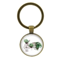 Vintage bronze bicycle keychain featuring floral basket art in a glass dome pendant - Jy007497-8