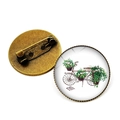 Broche vélo vintage avec fleurs sur socle en bronze et médaillon en verre pour femmes - Style Vélo Vintage avec Plantes en Pot Roses et Violettes (JY007501-8)