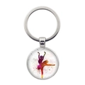 Artistic ballet dancer silhouette keychain with watercolor effect and silver finish - Red Pink Gradient Splash Dancer Style (JY007572-2)