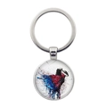 Ballerina keychain with colorful watercolor dancer silhouette and glass gem pendant - Red Blue Purple Splash Gown Dancer Style (JY007572-3)