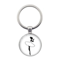 Silver metal ballet dancer silhouette glass gem keychain with minimalist black and white design - Minimalist Black White Silhouette Dancer Style (JY007572-4)