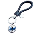 Ballerina sleutelhanger met blauwe verenjurk hanger en zwart gevlochten lederen koord - Blauwe Spat Danseres (JY007575-1)