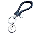 Sleutelhanger met ballerina silhouet en zwart gevlochten lederen riem en metalen ring - Zwarte Ballet Silhouet (JY007575-4)