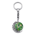 Porte-clés vélo vintage avec un pendentif en forme de croissant rotatif double face - Style de Vélo Blanc Feuille Verte (JY007502-1)