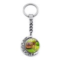 Porte-clés lune argentée vintage avec pendentif rotatif panier de fleurs de bicyclette - Style de Fleurs Violettes Pastorales (JY007502-2)