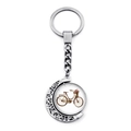 Porte-clés vélo vintage avec pendentif lune rotatif en finition argent antique - Style de Vélo Fleurs Rouges (JY007502-3)