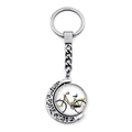 Porte-clés vintage vélo argenté avec pendentif rotatif en verre et motif d'oiseaux - Style de Vélo Noir Oiseaux (JY007502-4)
