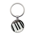 Round glass cabochon keychain with an elegant piano keys pattern and silver ring - Standard Piano Keys Style (JY007514-1)