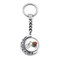Silver crescent moon keychain with a rotating vintage bicycle flower basket pendant - Tricycle Flower Float Style (JY007502-6)
