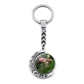 Silver crescent moon spinning keychain with vintage bicycle and flower basket pendant - Retro Pastoral Scenery Style (JY007502-7)