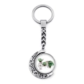 Vintage silver crescent moon keychain with rotating double-sided bicycle floral pendant - Bicycle Potted Plant Style (JY007502-8)