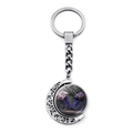 Silver vintage bicycle flower basket keychain with a double-sided rotating moon pendant - Blue Bike Blooming Flowers Style (JY007502-9)