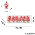 Set de 6 adornos navideños de piña rojos y blancos con ganchos en caja transparente - 6 Pzs/Caja / Rojo con Puntas de Nieve