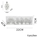 Set de 6 adornos de piñas de Navidad blancas, colgantes decorativos de 7cm cada uno - 6 Pzs/Caja / Plateado con Puntas de Nieve