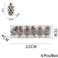 Set de 6 piñas de Navidad marrón natural con puntas nevadas blancas y colgadores de oro - 6 Pzs/Caja / Color Piña con Puntas de Nieve