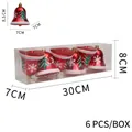 Set di 6 campanelli natalizi rossi con fiocchi di neve e alberi in scatola trasparente - Campana 8cm Rosso (8ADC6-N62)