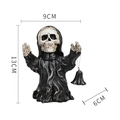 Statuetta teschio mietitore nero Halloween con campanella, misura 13cm x 9cm x 6cm - Scheletro Nero con Campanello