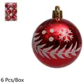Red 6cm Christmas ball set with silver glitter snowflake patterns and gold hangers - Red