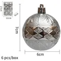 Set di 6 palline di Natale argentate con trama a foglie e motivo a rombi in rilievo - Doppio Rombo / 6cm / Argento