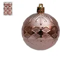 Set di 6 palline di Natale oro rosa con trame a diamante e foglie a rilievo - Doppio Rombo / 6cm / Oro rosa