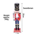 Casse-noisette soldat en bois de 30 cm avec épée montrant les dimensions et le poids - Style Épéiste