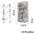 Set da 15 decorazioni natalizie argento e bianco con bastoncini di zucchero e pigne glitter - Argento (LM06)