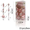 Pink and white Christmas ornament set with glitter candy canes and pine cones, 15 pieces - Rose Gold (LM06)